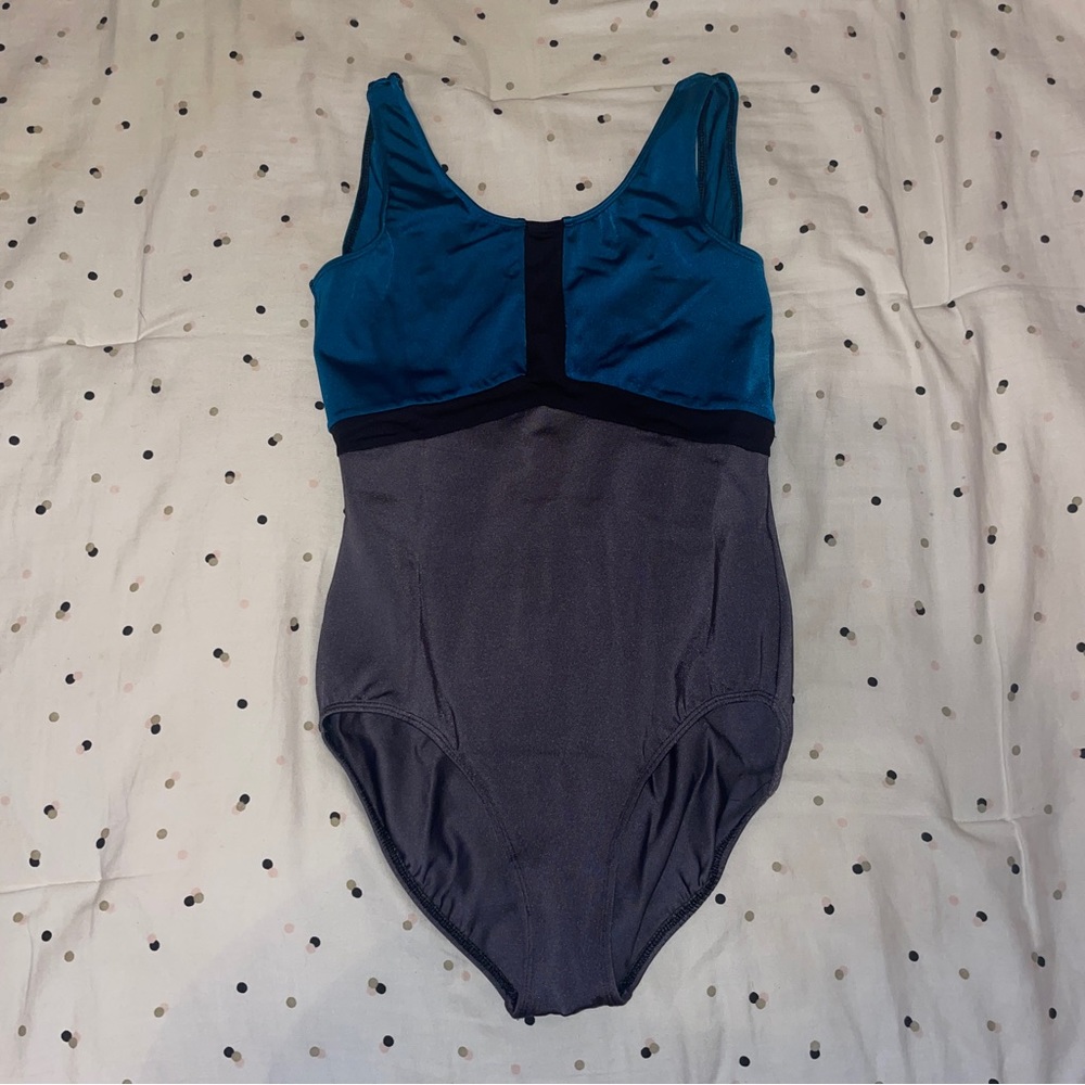 Eurotard Adult Women's Gray, Teal, and Black Open Back Dance Ballet Leotard